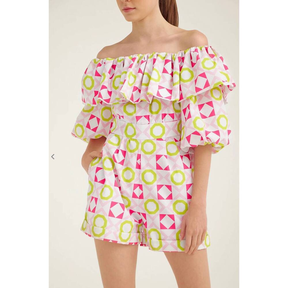 NEW SILKA xoxo off shoulder romper in multicolor